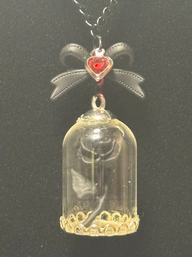 Image of Black rose in glass cloche chain necklace 
