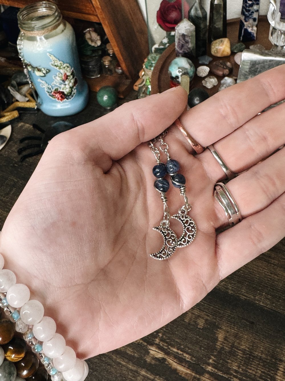 Image of Moon Earrings w/ Sodalite