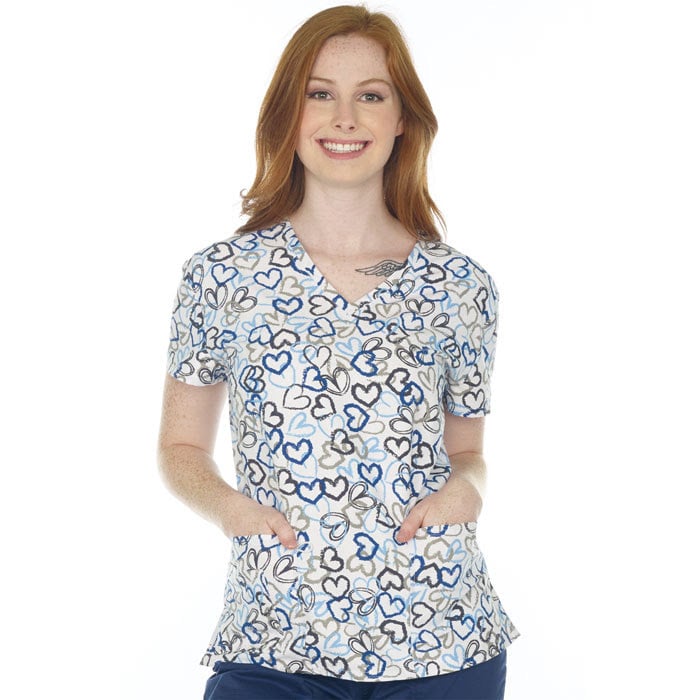 Image of Hearts of Blue - V Neck Scrub Top