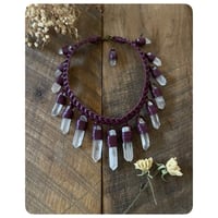 Image 2 of The Empress Necklace - Clear Quartz Crystals and Plum Purple Leather