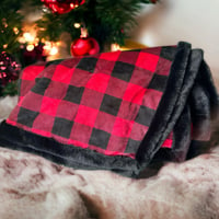 Image 5 of Luxurious Red & Black Minky Plaid / Seal Minky Backing - 44"x 57"