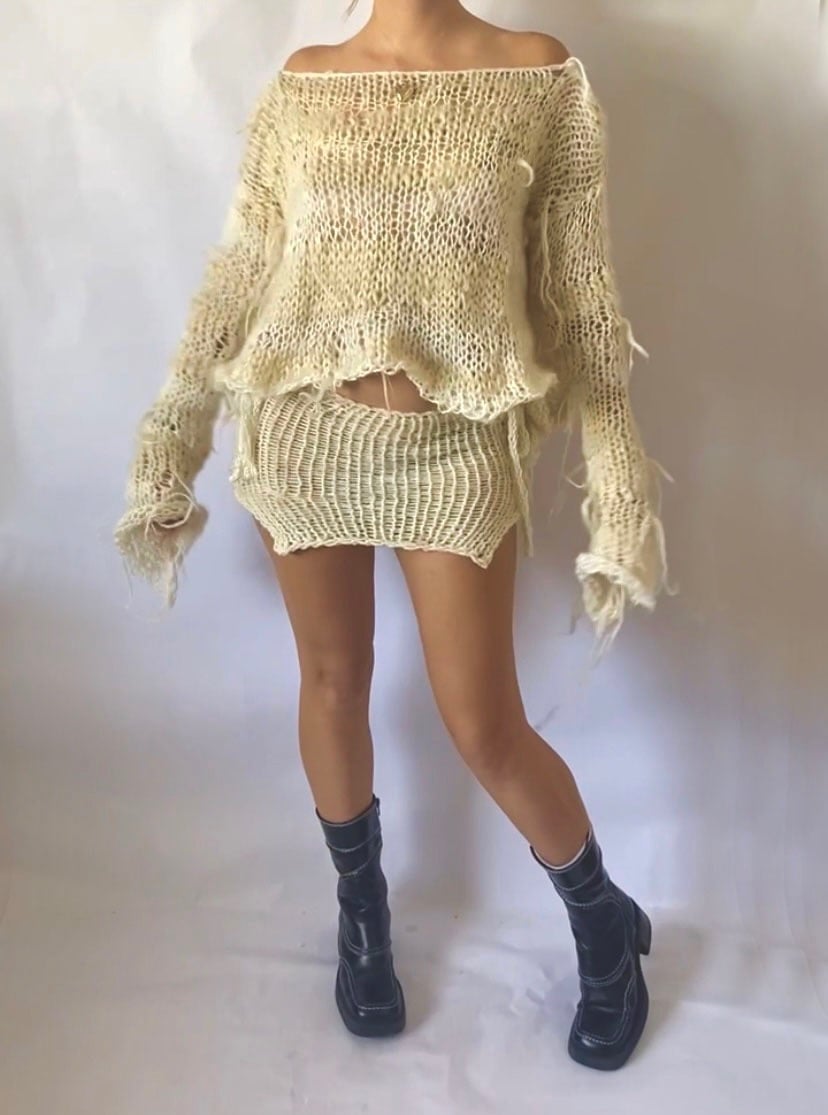 White Knit Mini Skirt