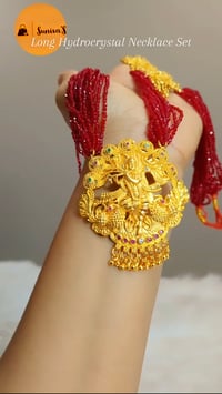 Image 4 of Krishna_Long Gold Plated Hydrocrystal Necklace Set with Earrings Featuring Lord Krishna 