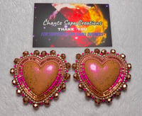 Image 2 of Hand Polished Light Brown Heart Beaded Earrings