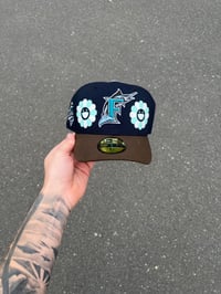 Image 2 of MULTI TONE NAVY AQUA MIAMI MARLINS CUSTOM FITTED CAP