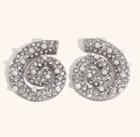 Image 2 of Swirl CZ/Pearl Earrings 