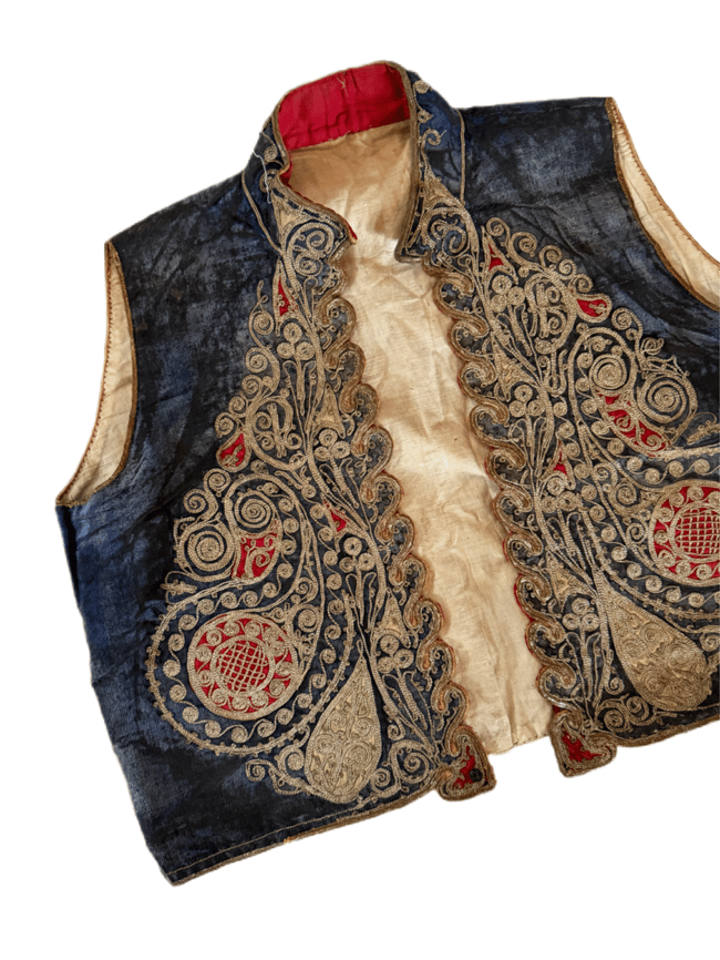 antique Ottoman embroidered silk velvet vest waistcoat metallic