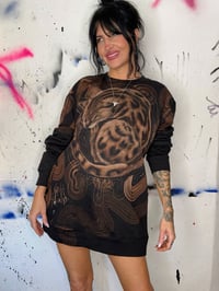 Image 3 of “COZY KITTY” CUSTOM BLEACH PAINTED PULLOVER SWEATER XL