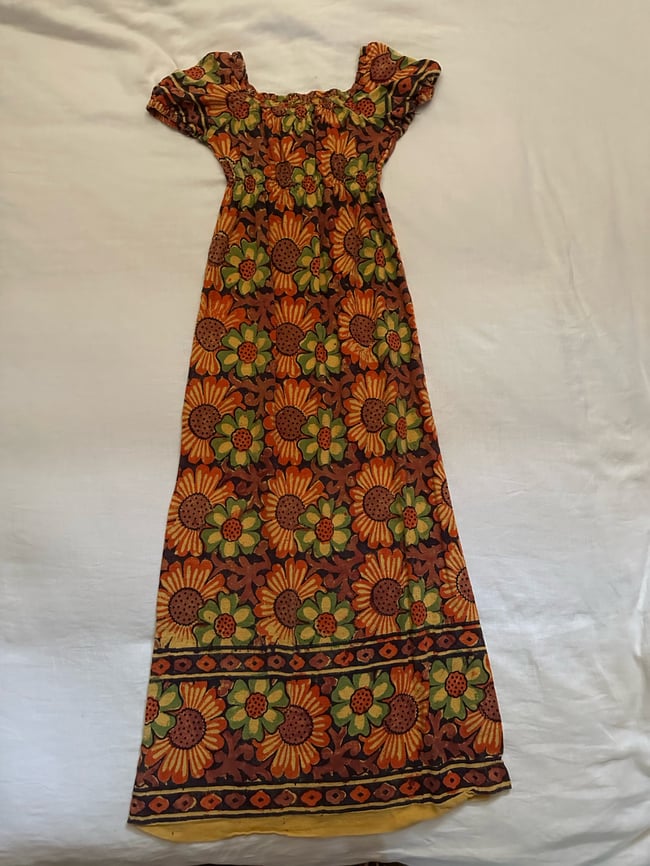late 1960s India hand blocked batik cotton gauze maxi dress