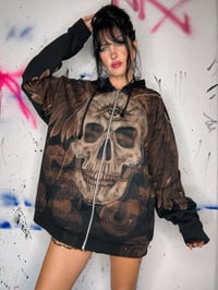 Image 4 of “LOOK ALIVE” CUSTOM BLEACH PAINTED ZIP UP HOODIE XL