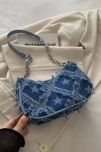 Image 1 of Dusty Blue Fringe Denim Bag