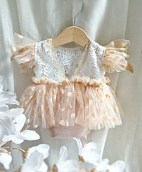 Image 4 of Newborn photoshoot dress | Rosetta | peach | off white