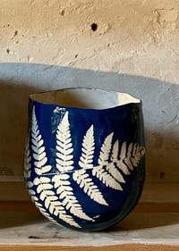 Image 1 of Small Pinched Fern Planter - Marine Blue