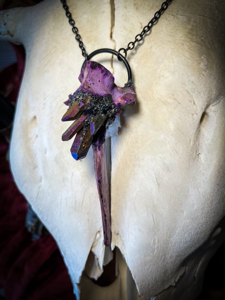 Image of Purple Titanium Quarts Deer Vertebra - Chain Necklace 