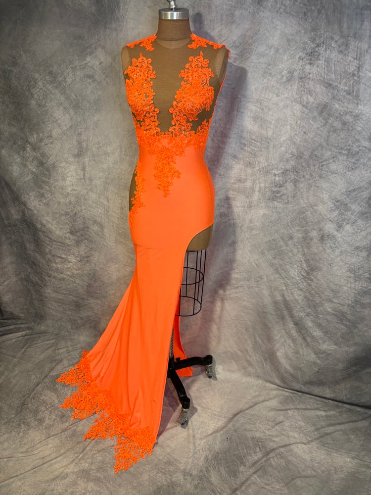 Image of Orange Lace Applique Dress (size 6)