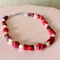 Image 2 of Burnt Red Skulls and Bones One of a Kind Necklace