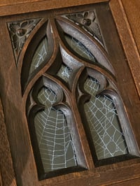 Image 2 of Antique Framed Preserved Web With Repurposed  rare Antique Music Stand Window Detail -A