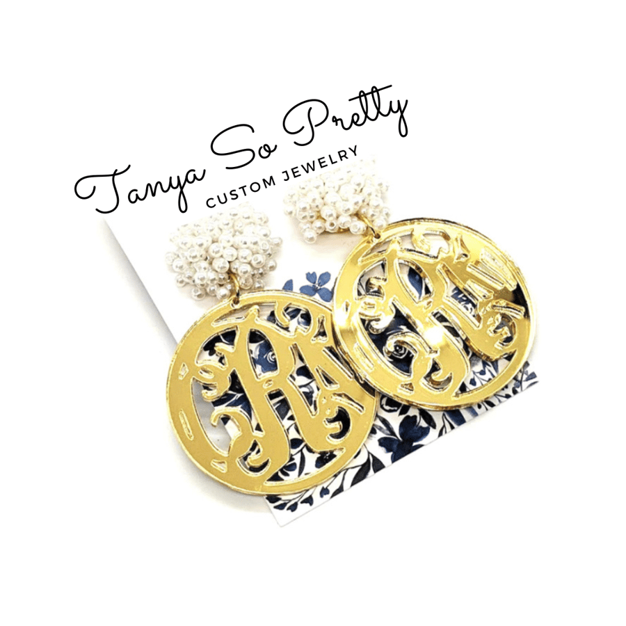 Image of Pom Pom Monogram Earrings