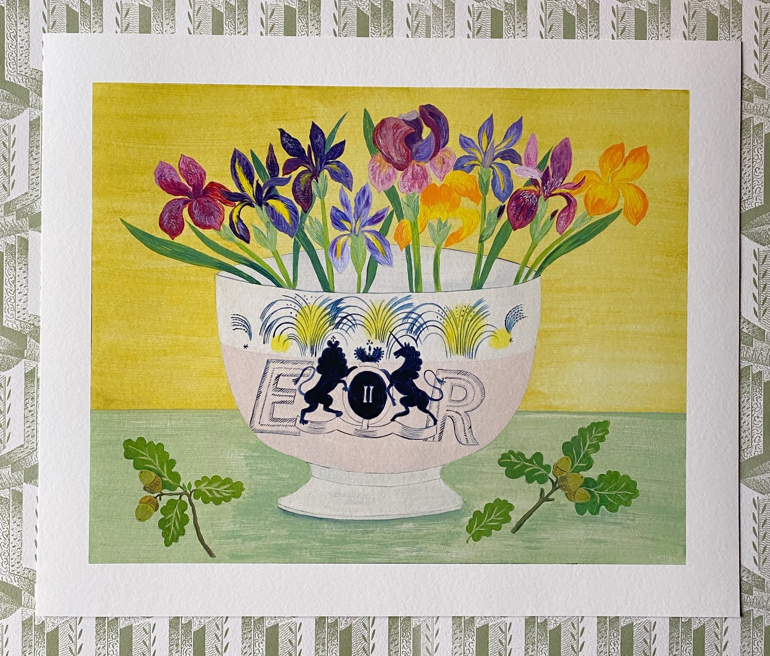 Image of Jubilee bowl and Irises Giclée print