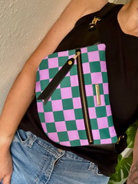 Image 7 of Pink & green striped crossbody