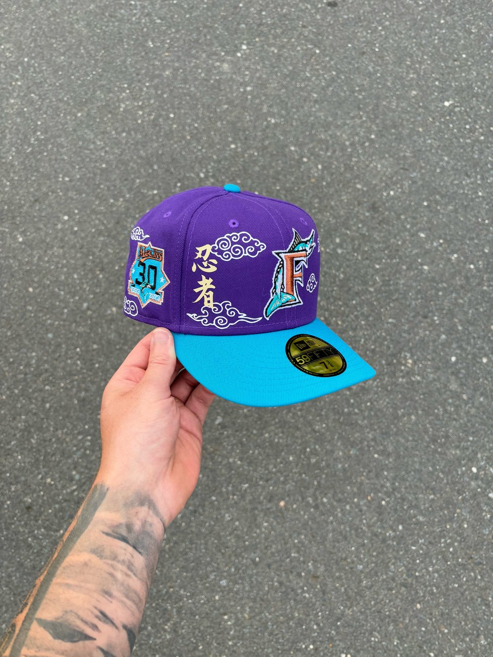 Image of MULTI TONE  PURPLE FLORIDA MARLINS CUSTOM FITTED CAP