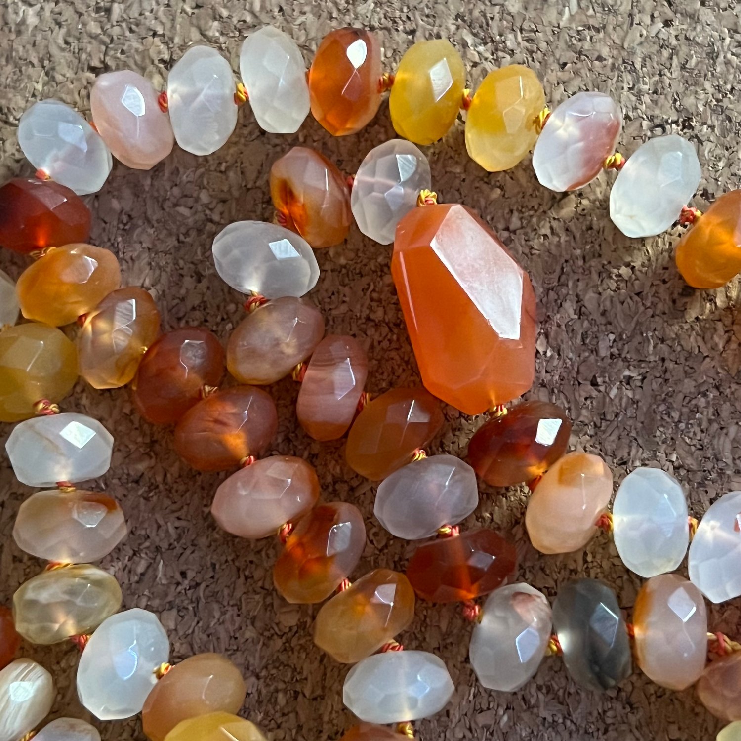 Image of Hand-tied Carnelian Beaded Necklace 
