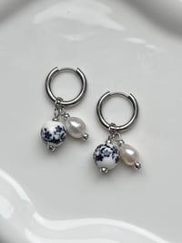 Image 1 of Stainless Steel Greek Style Pearl Huggies