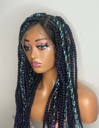 Image 1 of  Full Lace Box Braid Wig with Curly Knotless Braids Handmade Synthetic Blended Front Wig