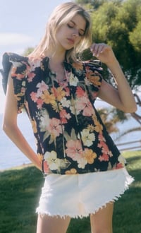 Image 2 of Navy Floral Peasant Top