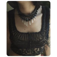 Image 4 of The Empress Necklace and Earrings - Clear Quartz Crystals and Shadow Grey Leather