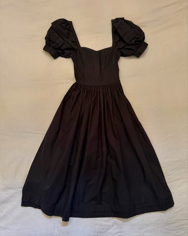 1970s Laura Ashley black off shoulder fit flare dress full skirt bo peep
