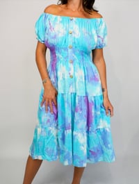Image 2 of Vibrant Colour Mix Bardot Midi Dress