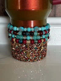 Image 1 of Country Gold Teal and Burgundy Tumbler Bracelet Stack