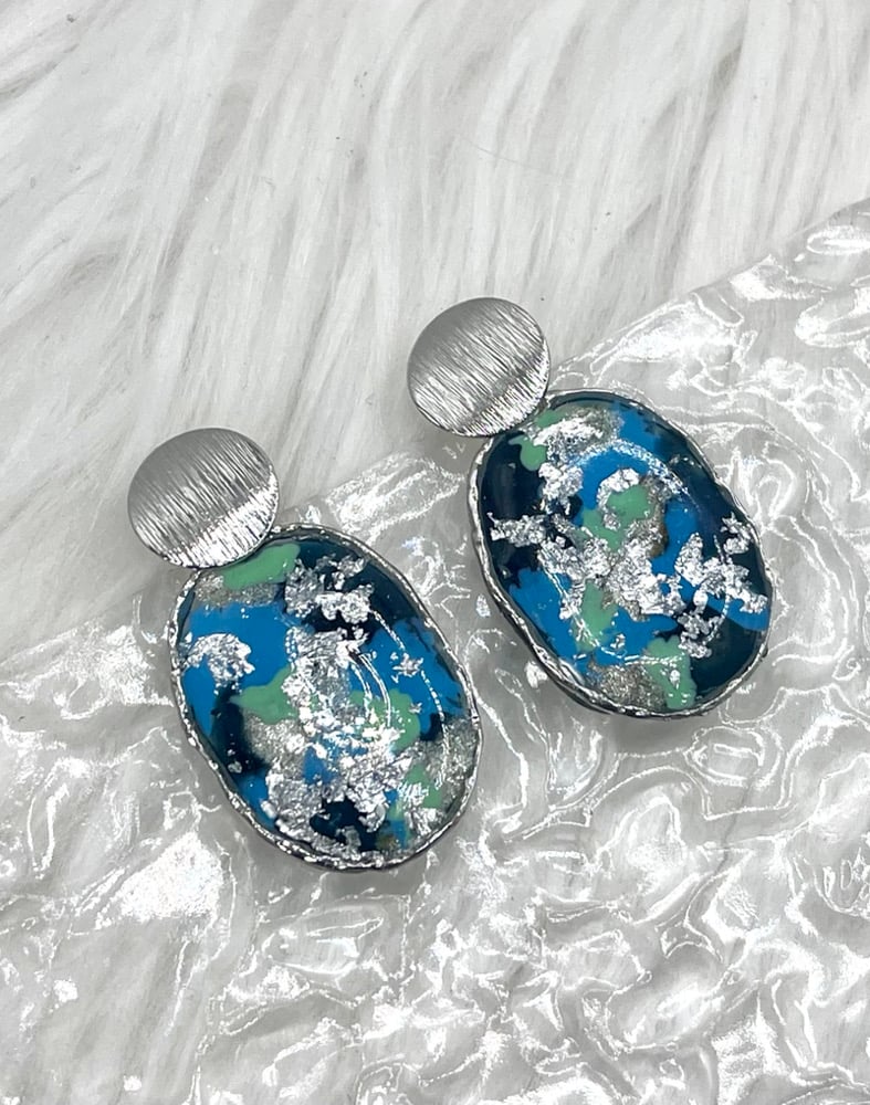 Image of BLUES & SILVER PAINTED DANGLES