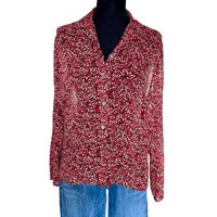 Image 2 of Sheer Crepe Crinkle Silk Floral Button Up Shirt - Size 12 Petite - Cottage Boho