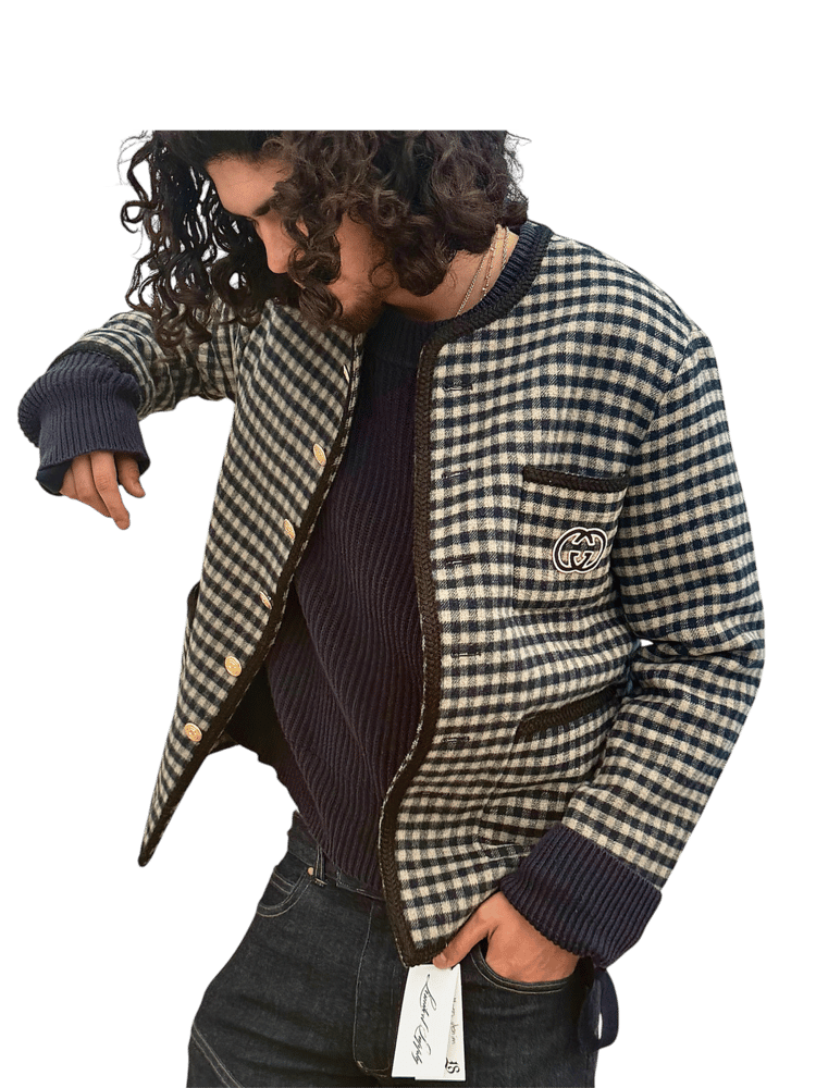 Image of Gucci FW24 Wool Gingham Interlocking G Coat