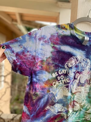 Image of MEDIUM Godzilla Be Gay Do Crime Tie Dye Shirt 9