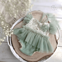 Photoshoot newborn body-dress - Mila - sage and cream