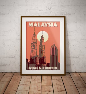 Image of Vintage poster Malaysia - Kuala Lumpur - Petronas Towers - Coral - Fine Art Print