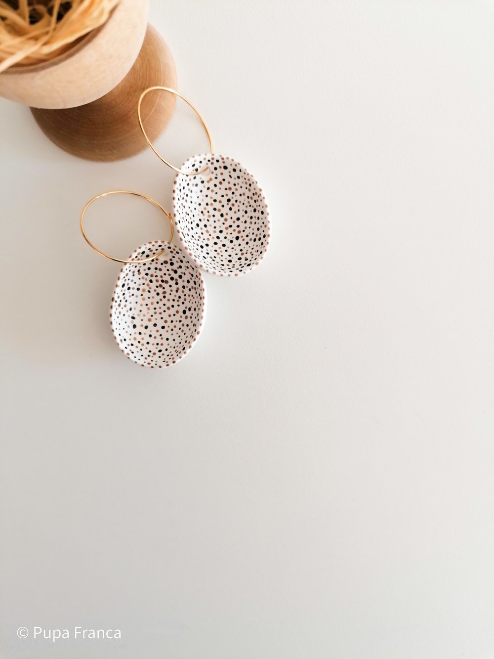 Image of Eggshell Earrings in Black and Gold Terrazzo Pattern MADE TO ORDER ONLY