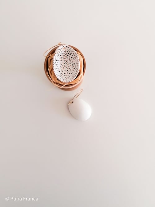 Image of Eggshell Earrings in Black and Gold Terrazzo Pattern MADE TO ORDER ONLY