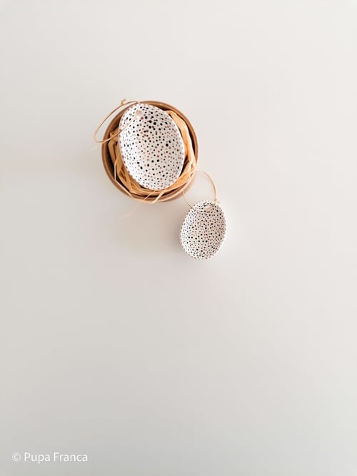 Image of Eggshell Earrings in Black and Gold Terrazzo Pattern MADE TO ORDER ONLY