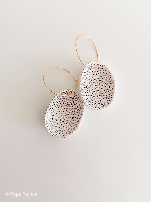 Image of Eggshell Earrings in Black and Gold Terrazzo Pattern MADE TO ORDER ONLY