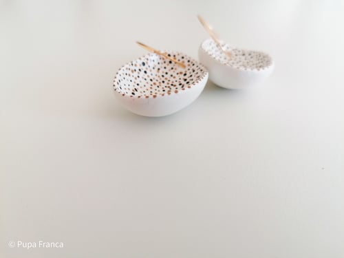 Image of Eggshell Earrings in Black and Gold Terrazzo Pattern MADE TO ORDER ONLY