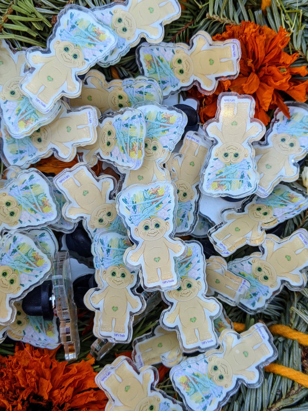 Tiff's Trolls Flower Troll Acrylic Pin with Steel Pin back