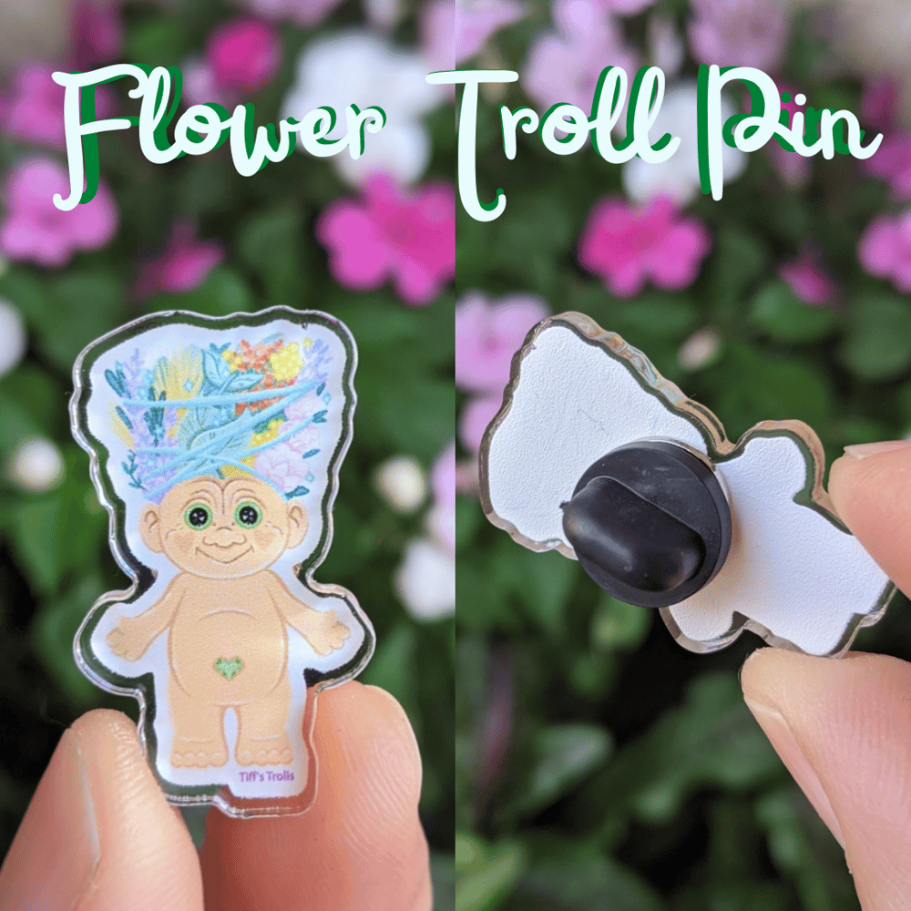 Tiff's Trolls Flower Troll Acrylic Pin with Steel Pin back
