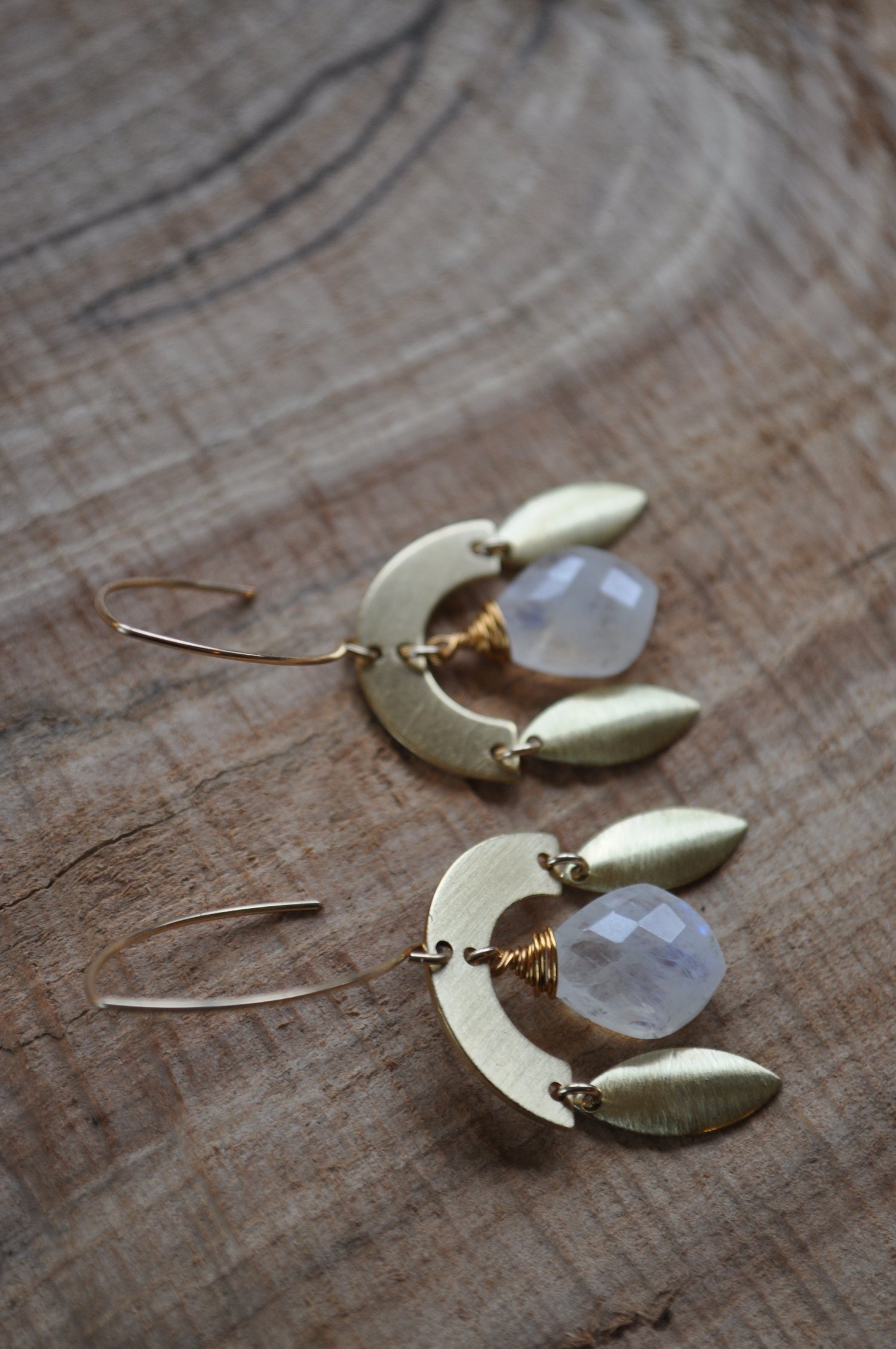 Image of Rainbow Moonstone Leaf Arc Dangles 