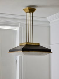 Image 1 of Pair of 19" Square Ceiling Pendants with Brass Details, attr Stilnovo Italy