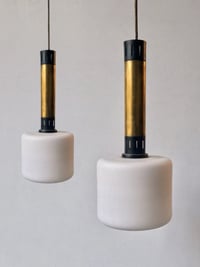 Image 1 of Pair of Brass & Glass Pendant Lights, Stilnovo Italy