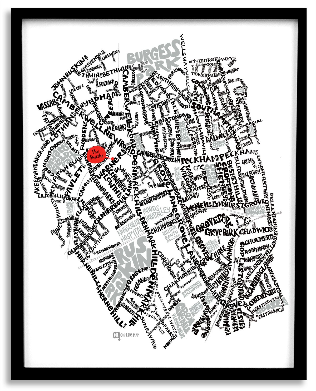 Image of Camberwell & Denmark Hill SE5 - SE London Type Map